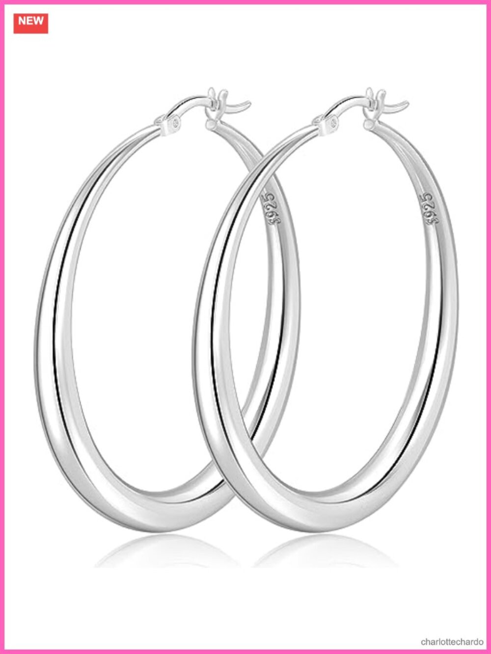 925 Sterling Silver Chunky Hoop Earrings Large 30-60mm Hypoallergenic